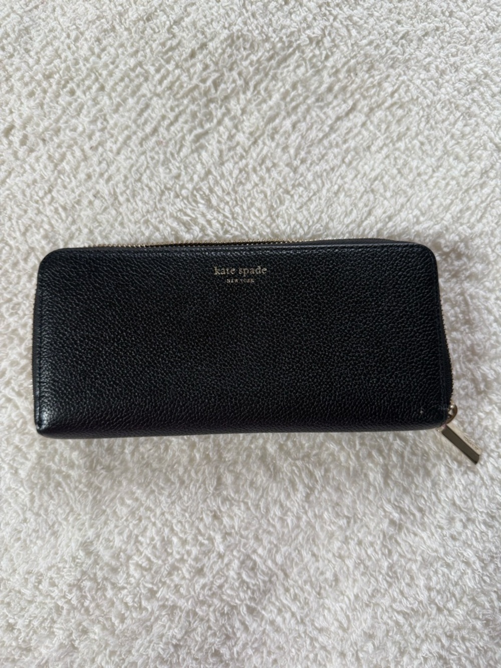 Kate Spade Black Pebbled Leather Zip-Around Continental Wallet with Gold Logo